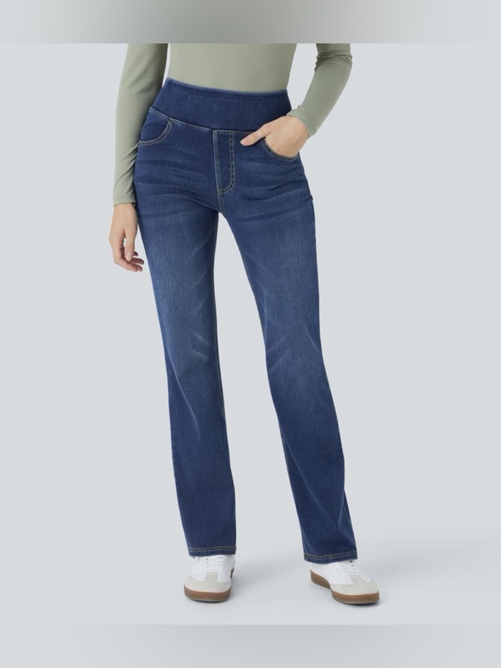 Halara Flex™ Denim Dark Wash Pull On Bootcut Jeans Medium Comfort Waistband